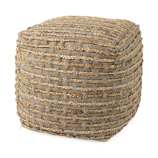 Mercana Binita  16.0L x 16.0W x 16.0H  Gray/Brown Hemp Wool and Cotton Pouf OTTOMANS, POUFS, + STOOLS