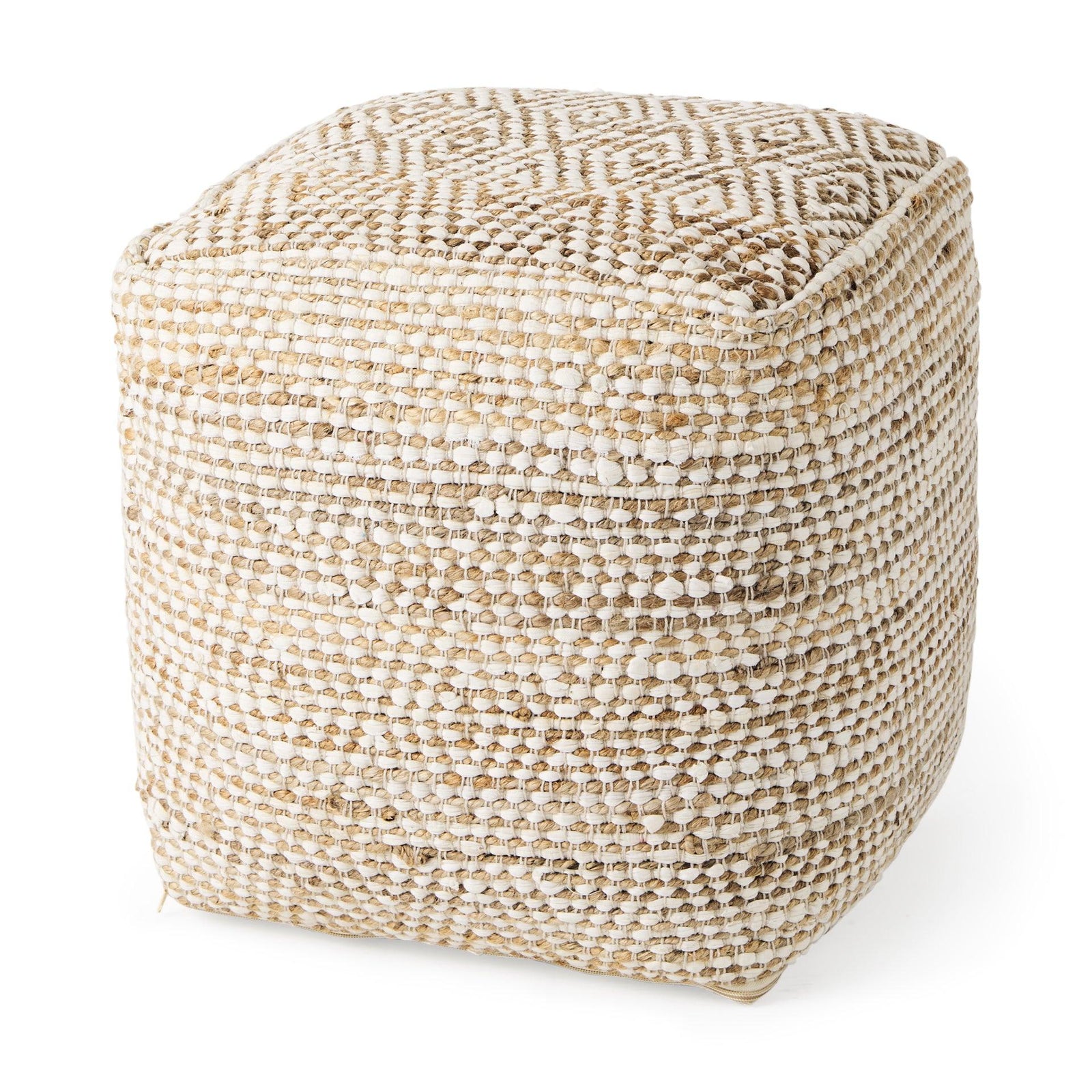 Mercana Ekani Cream/Beige Cotton Pouf OTTOMANS, POUFS, + STOOLS