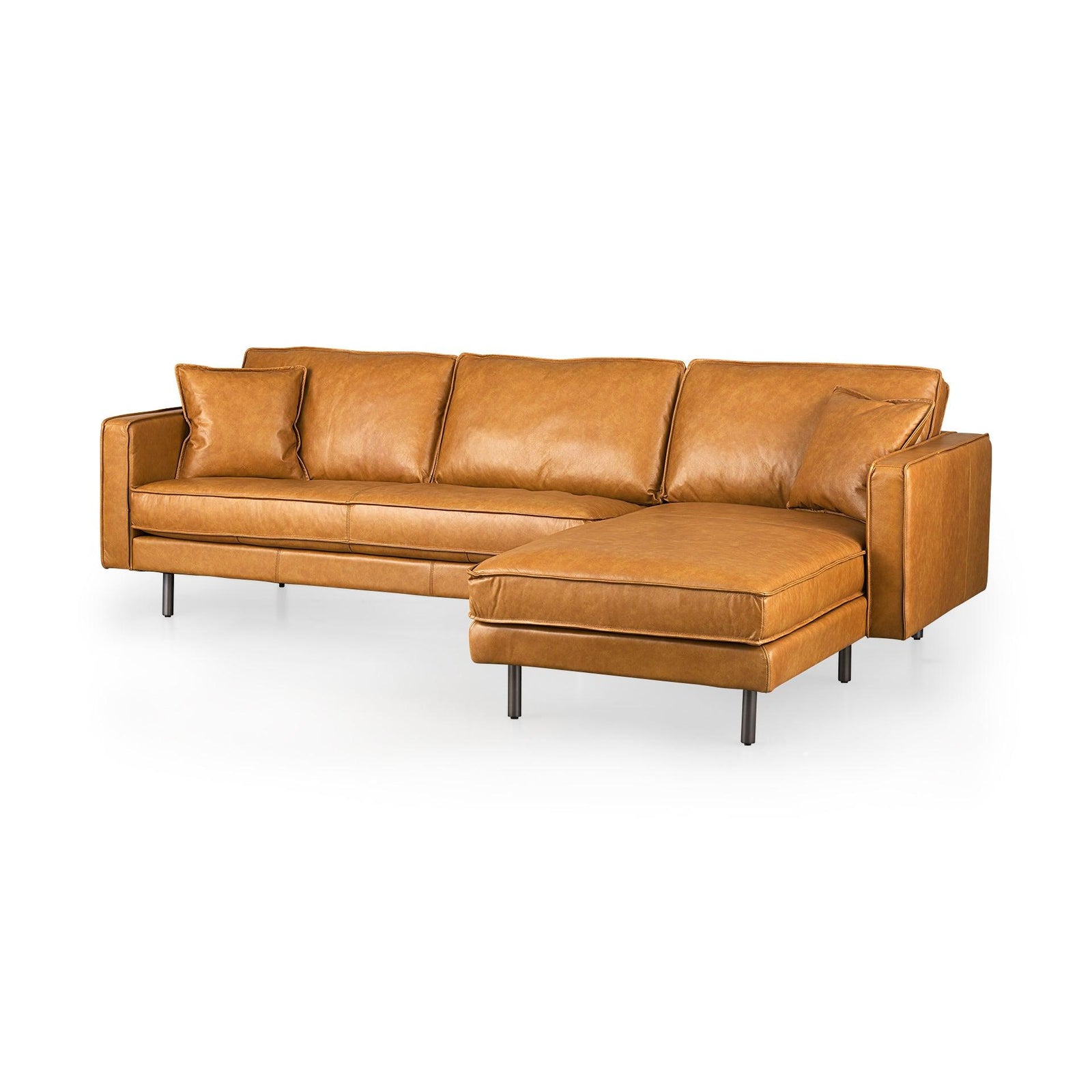 Mercana D'Arcy 111"L x 70"D x 33"H Tan Leather Right Chaise Sectional SOFAS + SECTIONALS