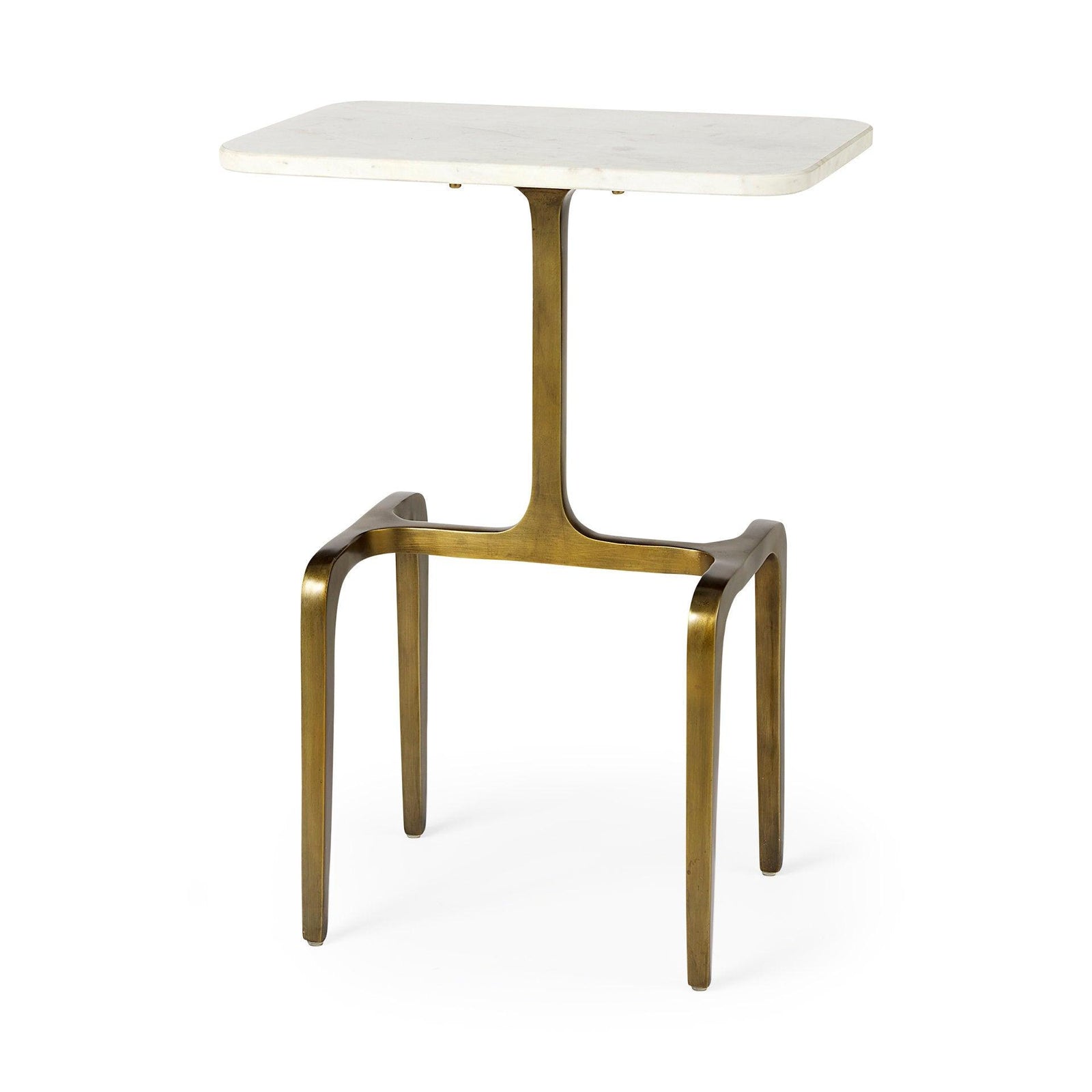 Mercana Preston 17.3L x 11.3W x 22.8H White Marble Top W/Gold Metal Accent Table ACCENT TABLES