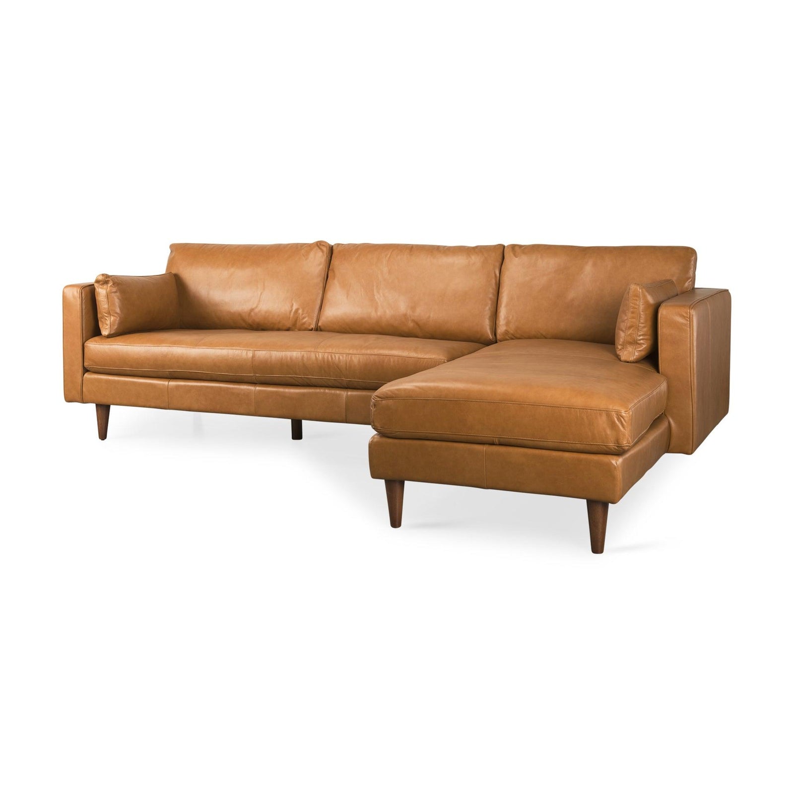 Mercana Elton 111.4L x 68.1W x 34.3H Tan Leather Right Chaise Sectional SOFAS + SECTIONALS