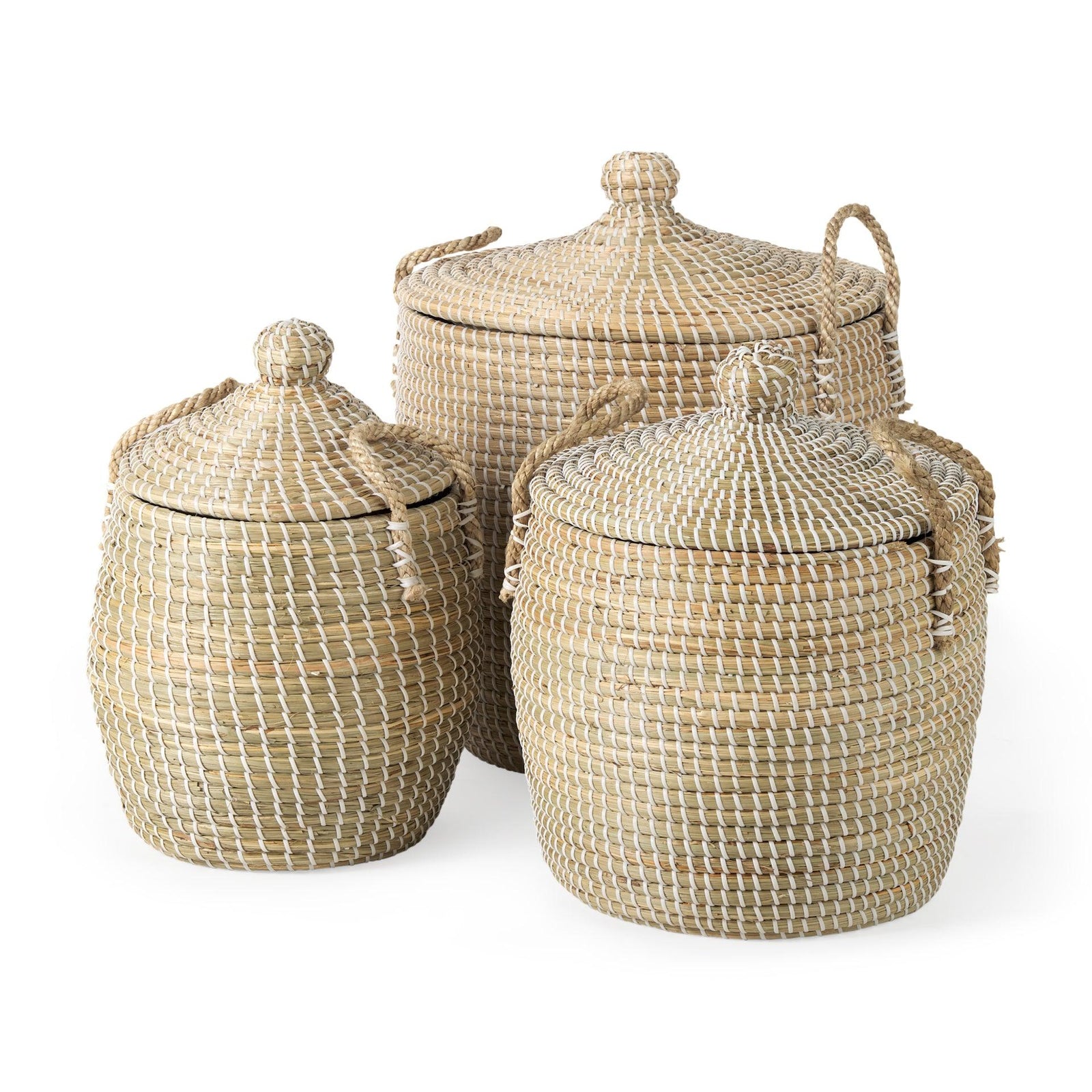 Mercana OliviaSet of 3 Basket W/Lid and Handles DECORATIVE BASKETS + BOXES
