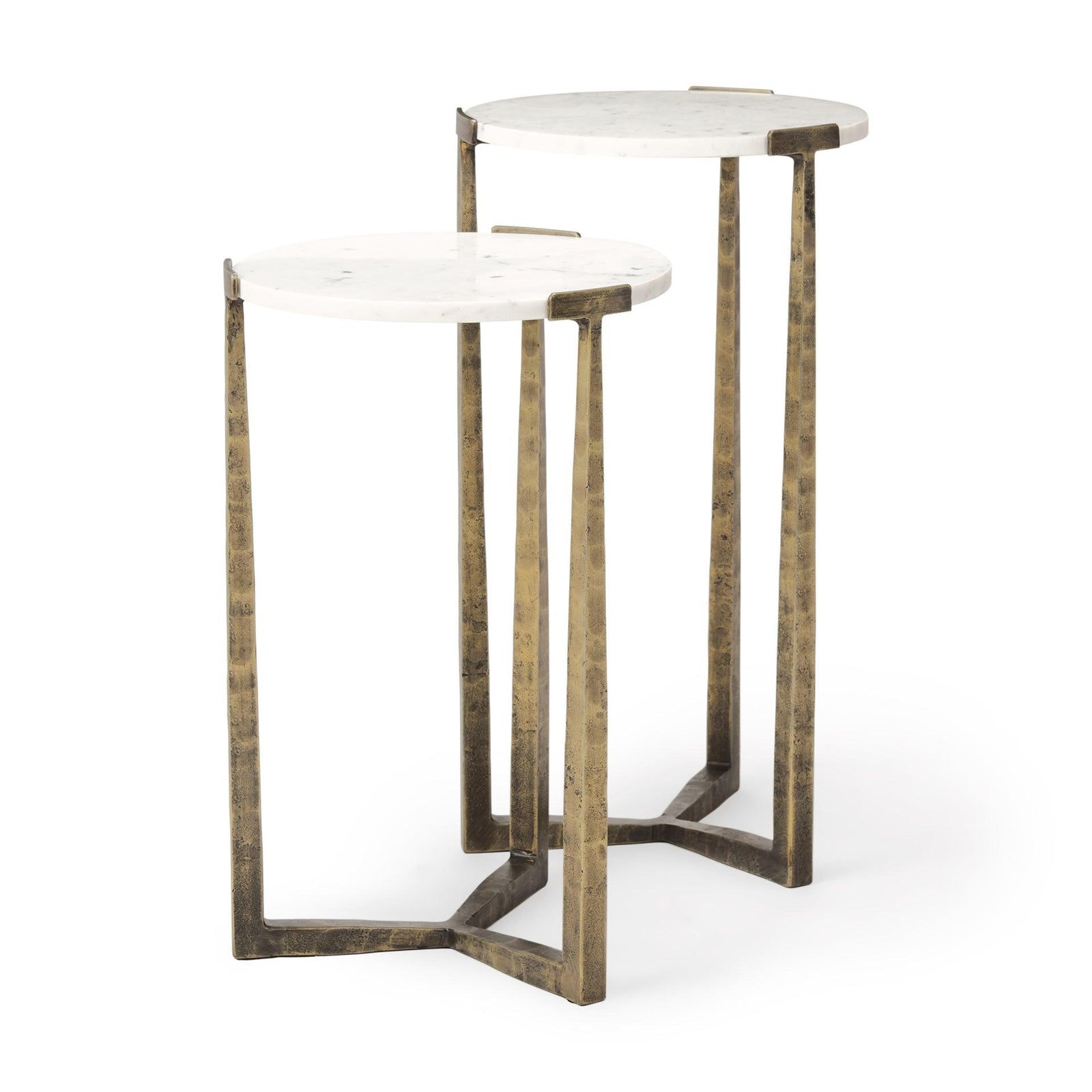 Mercana Atticus Marble and Antiqued Gold Metal Nesting Accent Tables (Set of 2) ACCENT TABLES