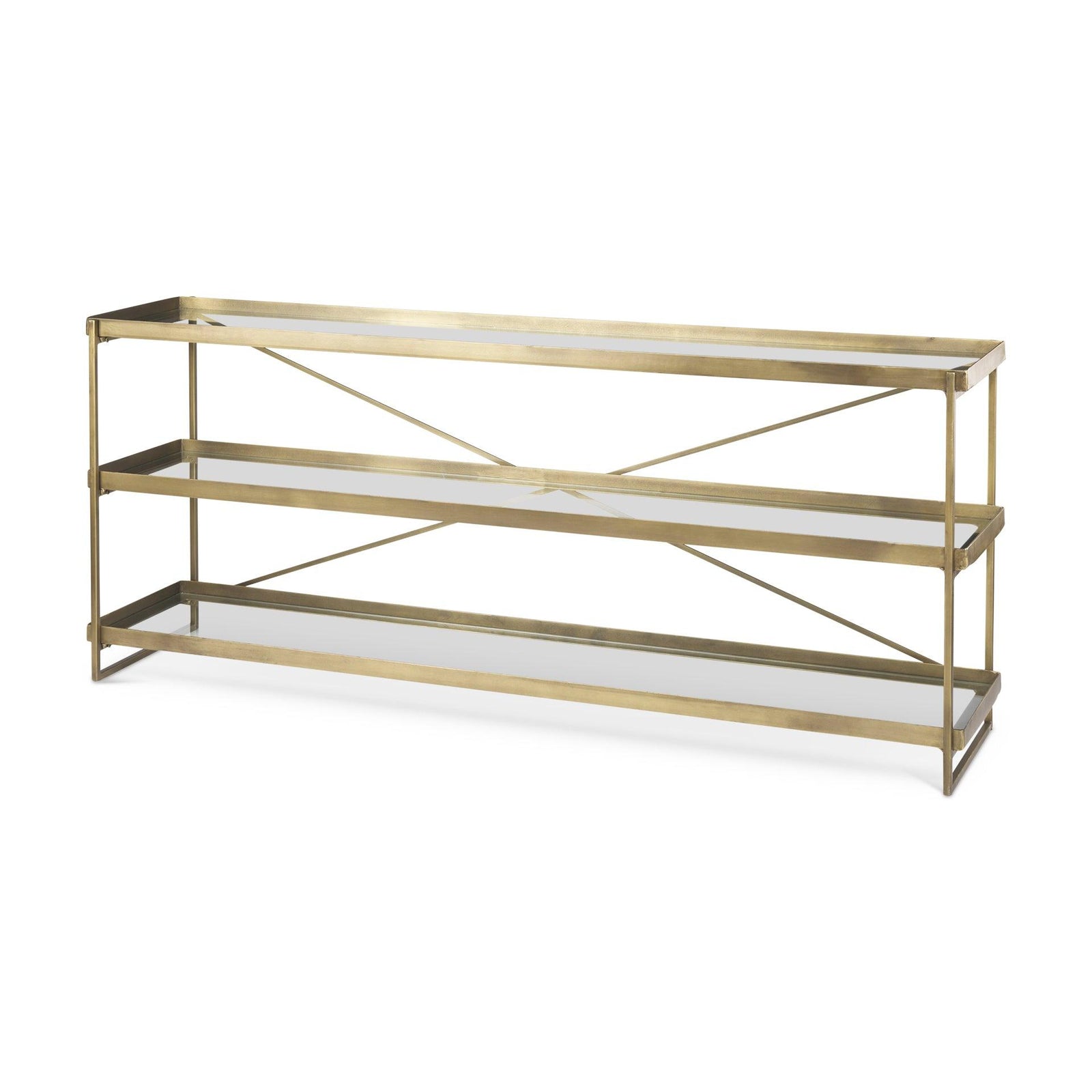 Mercana Trey 72.0L x 16.0W x 30.0H Gold Metal W/Glass Console Table CONSOLE TABLES