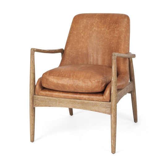 Mercana Westan Cognac Faux Leather W/Medium Brown Wood Accent Chair ACCENT + LOUNGE CHAIRS