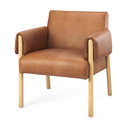 Mercana Ashton Brown Leather w/ Light Wood Accent Chair ACCENT + LOUNGE CHAIRS