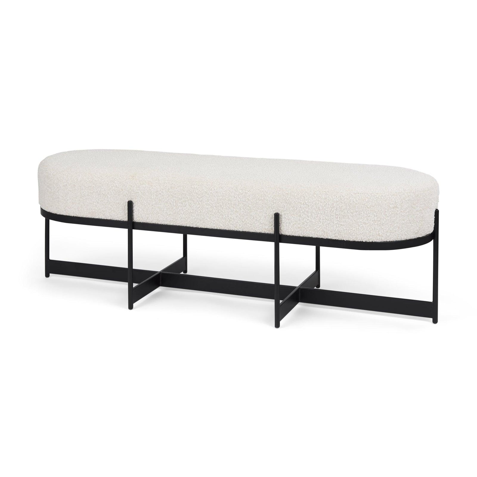 Mercana Amelia 55.0L x 18.0W x 18.0H Cream Boucle W/Black Metal Upholstered Bench BENCHES