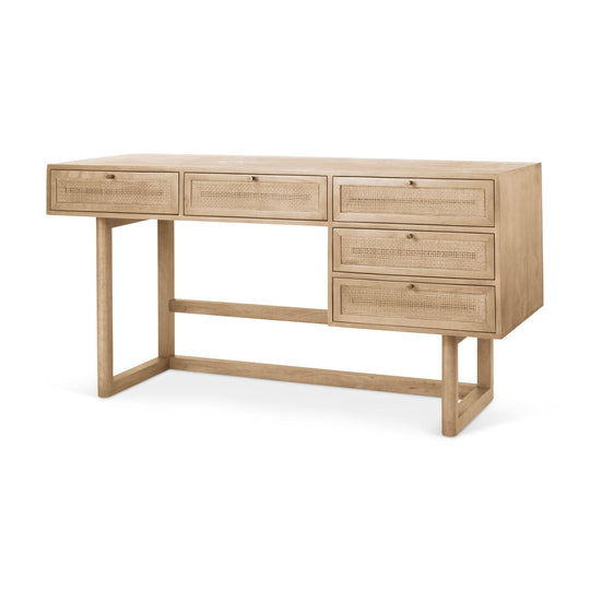 Mercana Grier  62.0L x 22.0W x 30.0H Light Brown Solid Wood W/Cane Office Desk DESKS