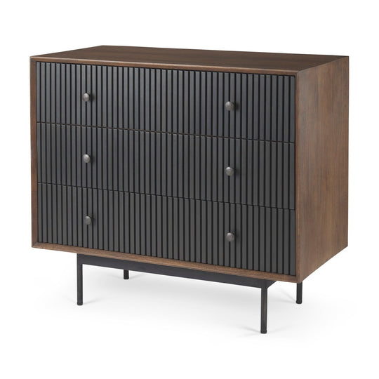 Mercana Grace 35.5L x 18.0W x 31.0H Medium Brown Wood W/Black Metal Frame 3 Drawer Accent Cabinet CABINETS