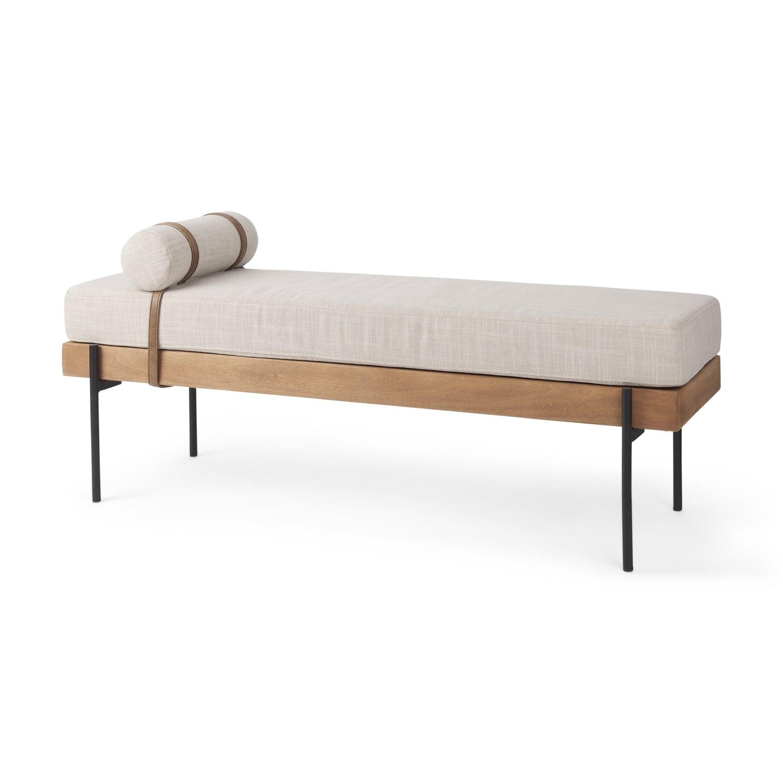 Mercana Colburne Cream Fabric w/Brown Wood Bench BENCHES