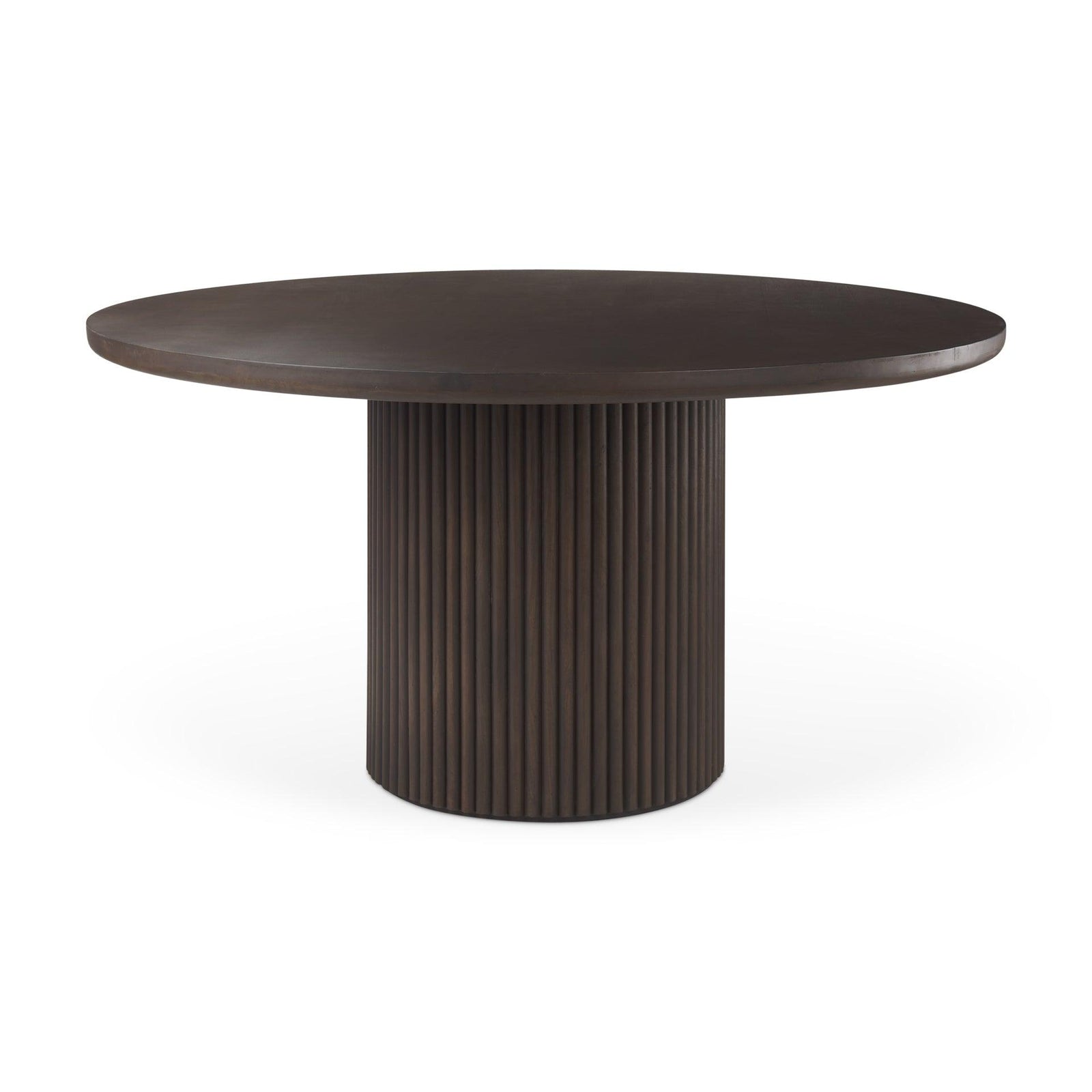 Mercana Terra Dark Brown Wood Round Fluted Dining Table DINING TABLES
