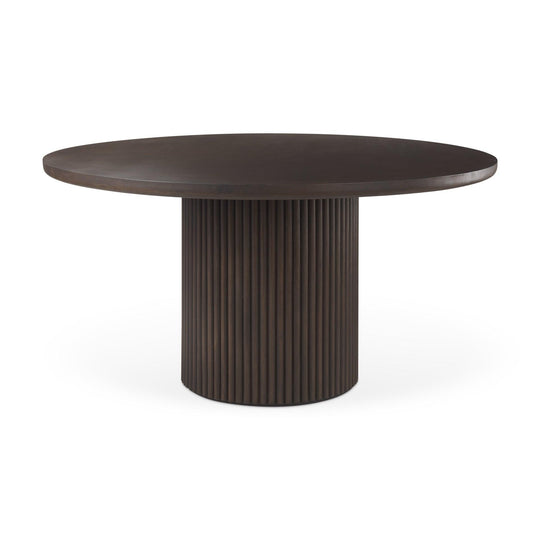 Mercana Terra Dark Brown Wood Round Fluted Dining Table DINING TABLES