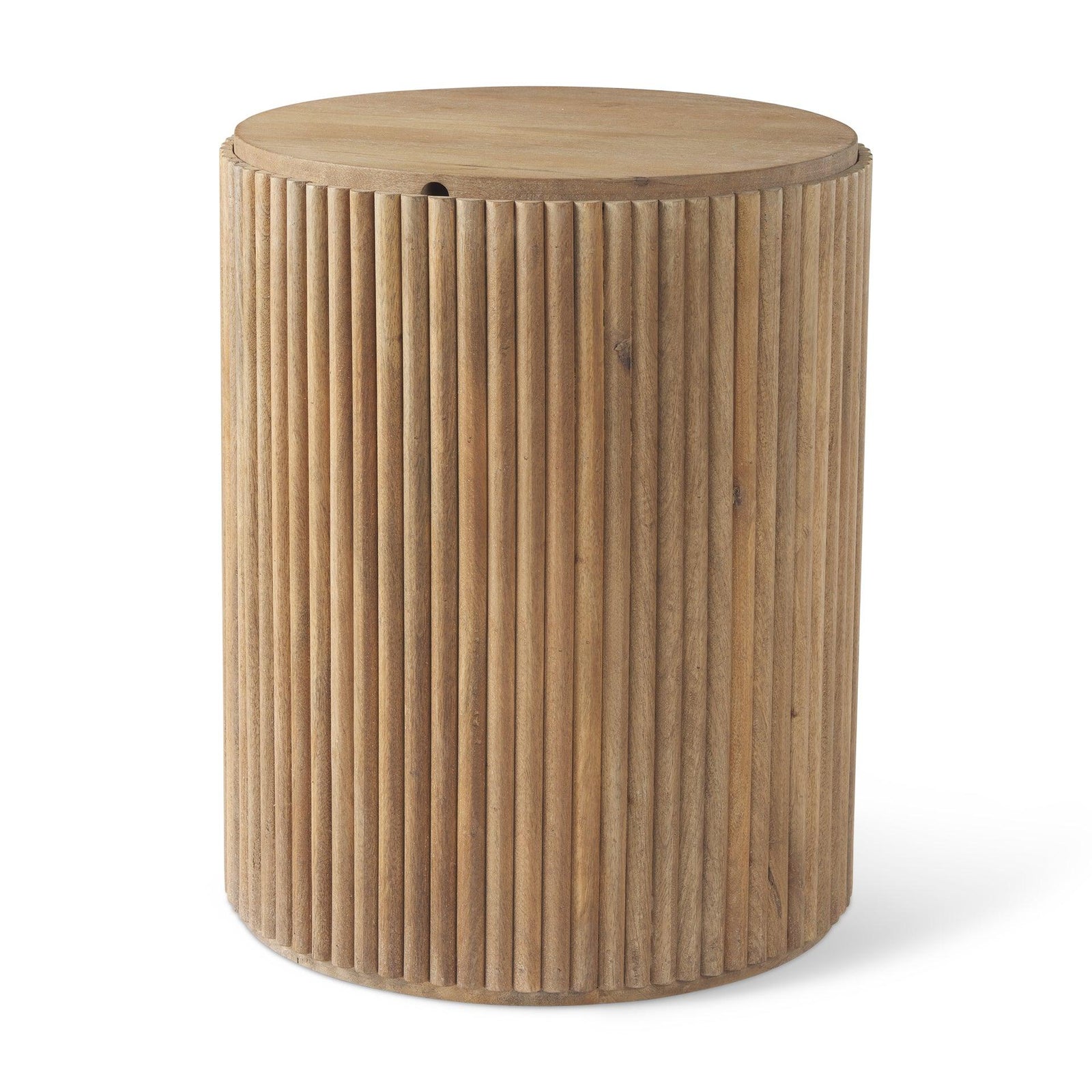 Mercana Terra 18L x 18W x 22H Light Brown Wood Fluted Round Side Table ACCENT TABLES