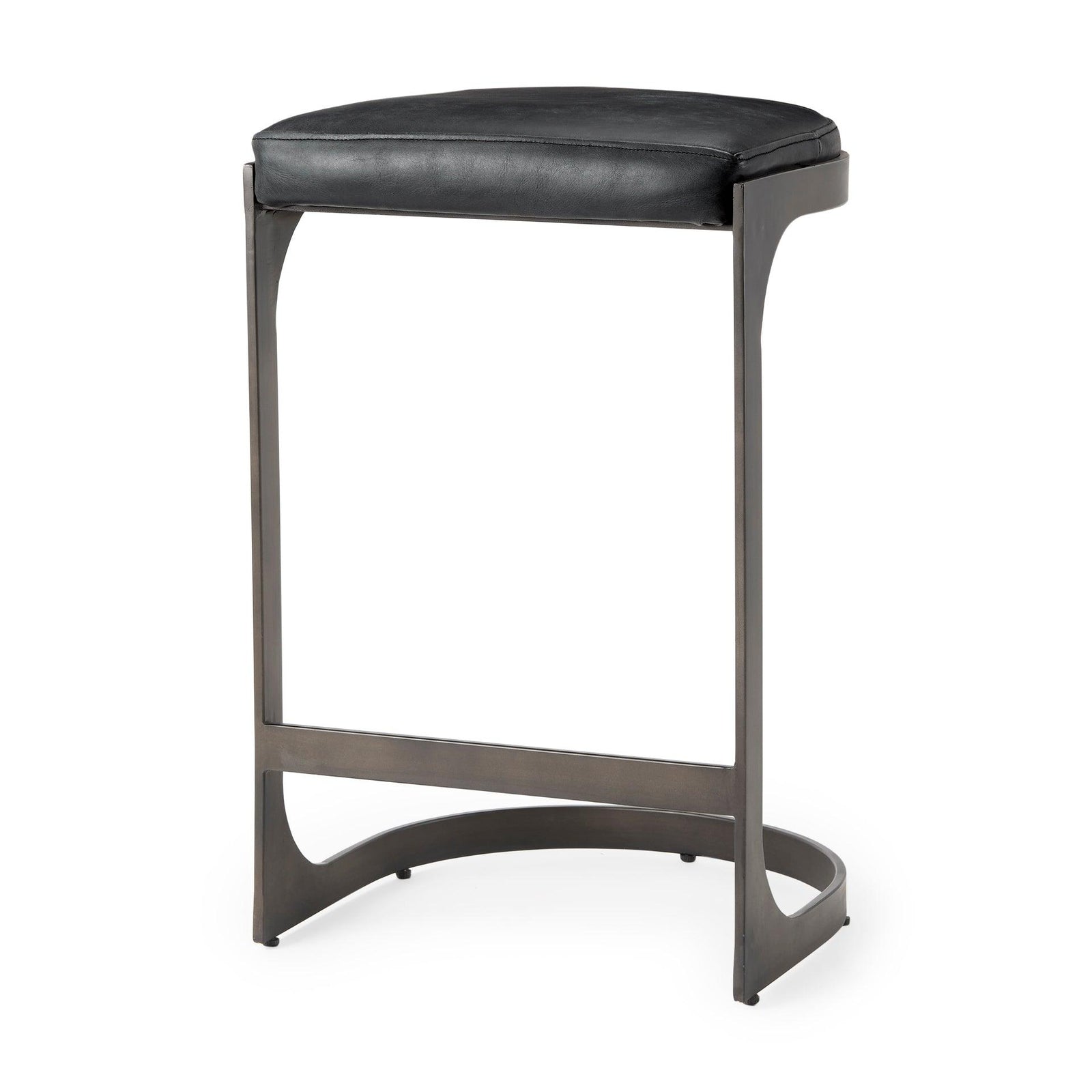 Mercana Tyson 17L x 18W x 28H Black Leather W/ Metal Frame Counter Stool BAR STOOLS + COUNTER STOOLS