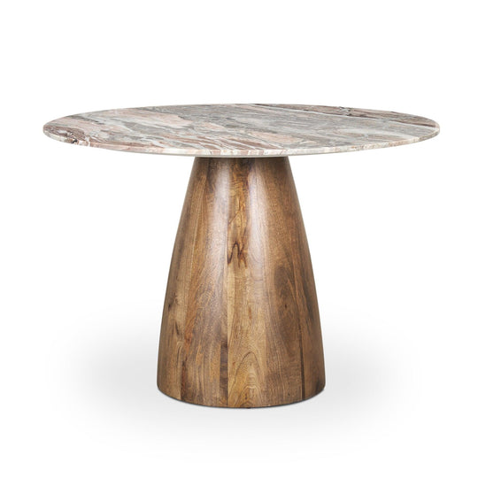 Mercana Allyson Round Medium Brown w/ Pink Marble Pedestal Dining Table DINING TABLES