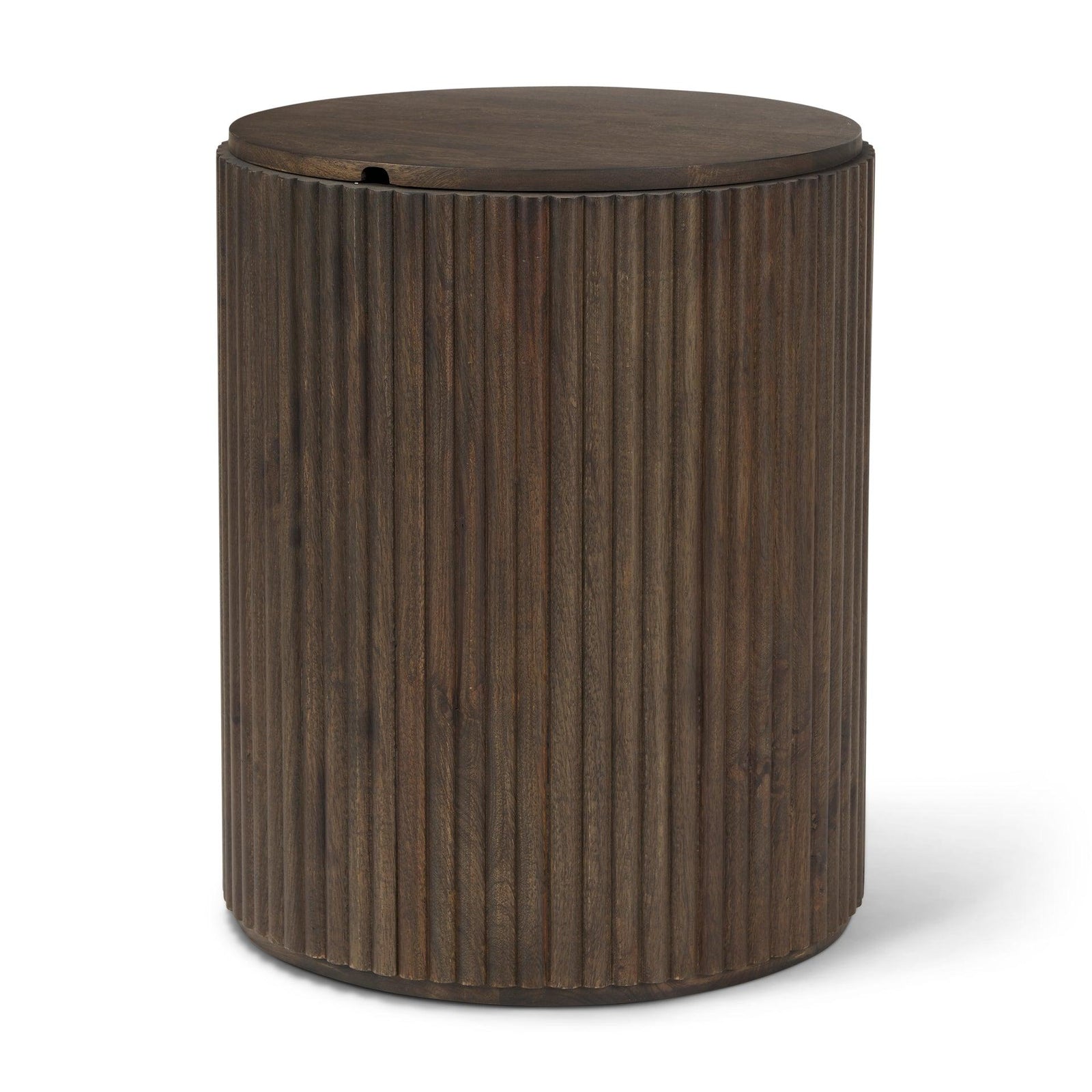 Mercana Terra 18L x 18W x 22H Dark Brown Wood Fluted Round Side Table ACCENT TABLES