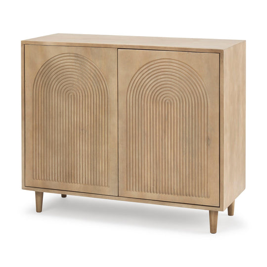Mercana Tucker Light Brown Wood w/ Carved Arch Pattern 2 Door Accent Cabinet CABINETS