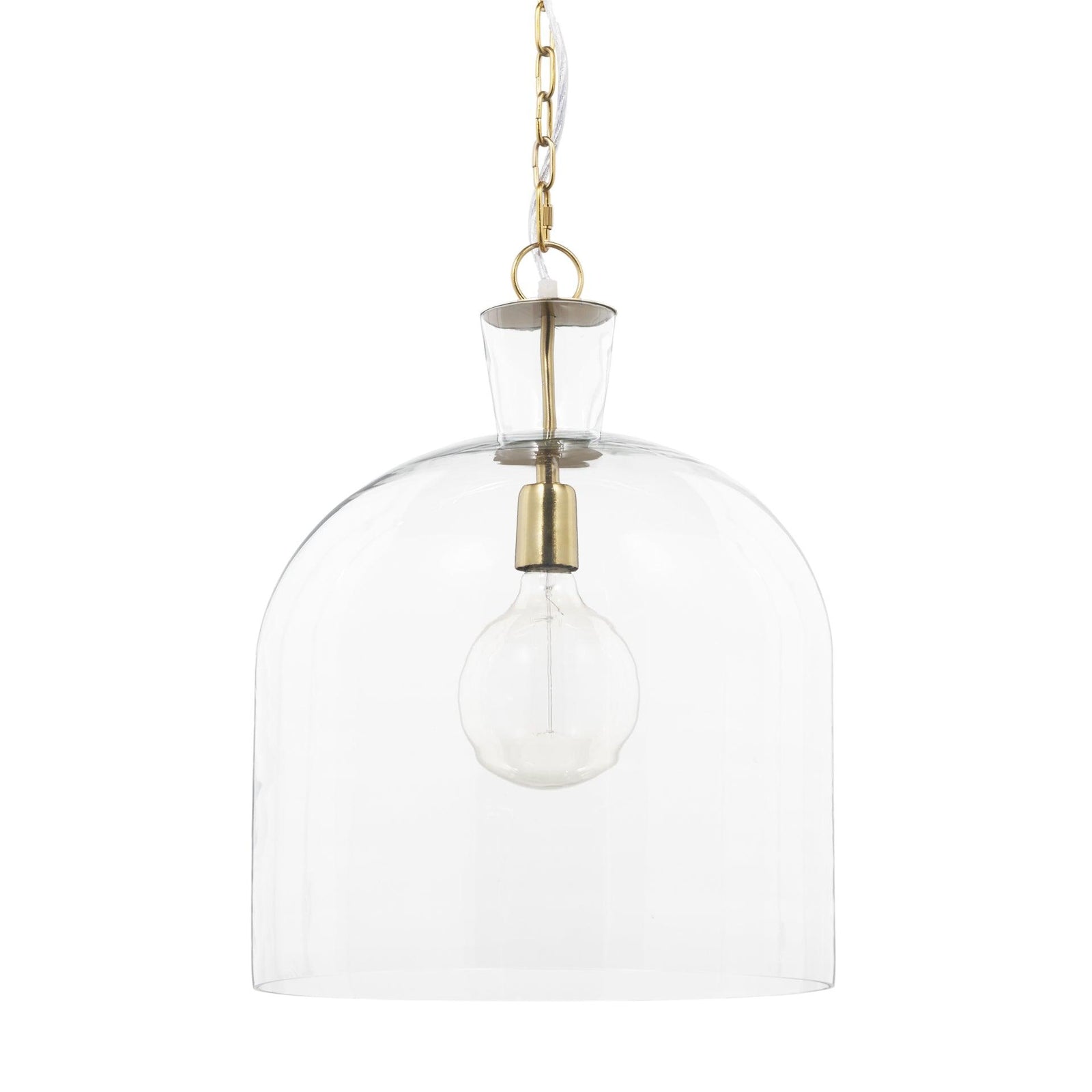 Mercana Sadah Large Clear Blown Glass w/ Gold Metal Pendant Light PENDANT LIGHTING