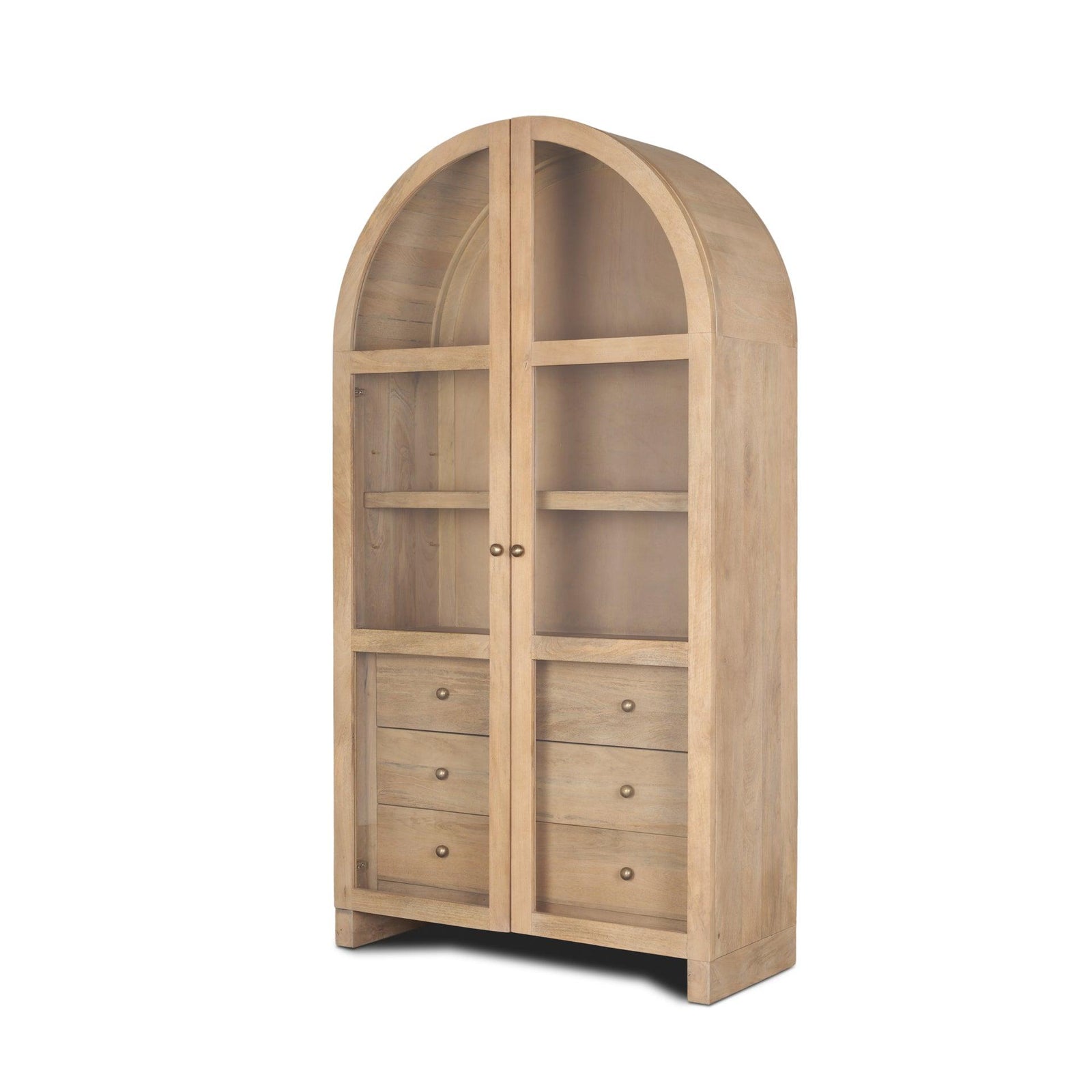Mercana Suri Light Brown Wood W/Glass Doors Arched Curio Cabinet CABINETS