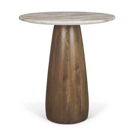 Allyson 32"  Round Medium Brown Wood w/Savar Pink Marble Top Bistro Table