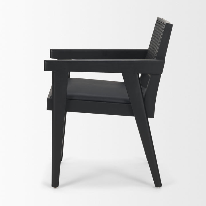 Reid Framed Black Cane Black Fabric Dining Armchair