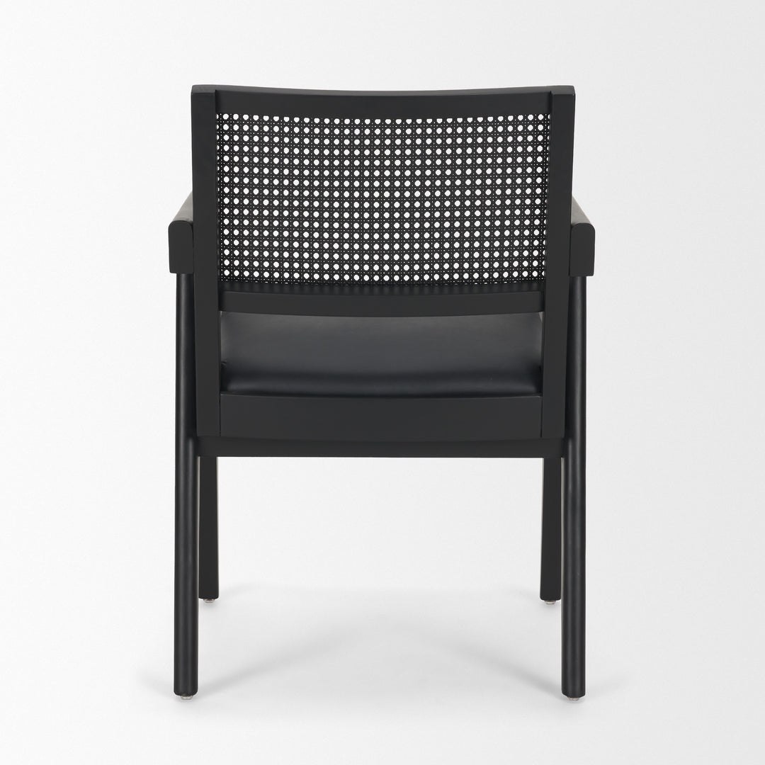 Reid Framed Black Cane Black Fabric Dining Armchair