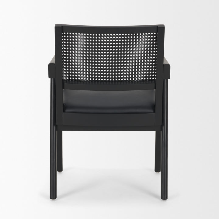 Reid Framed Black Cane Black Fabric Dining Armchair