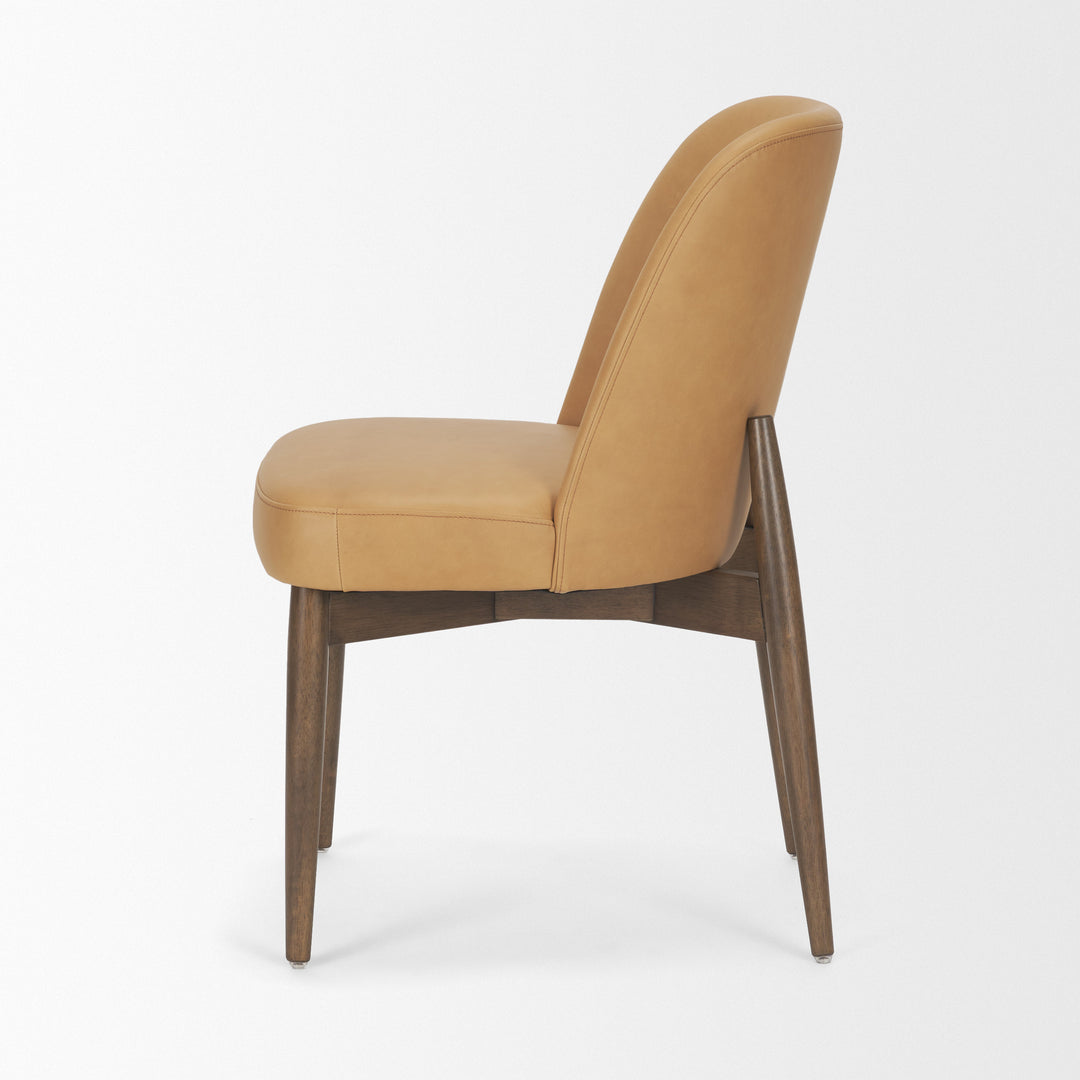 Abbie Slope Curved Back Tan Leather Dining Side Chair
