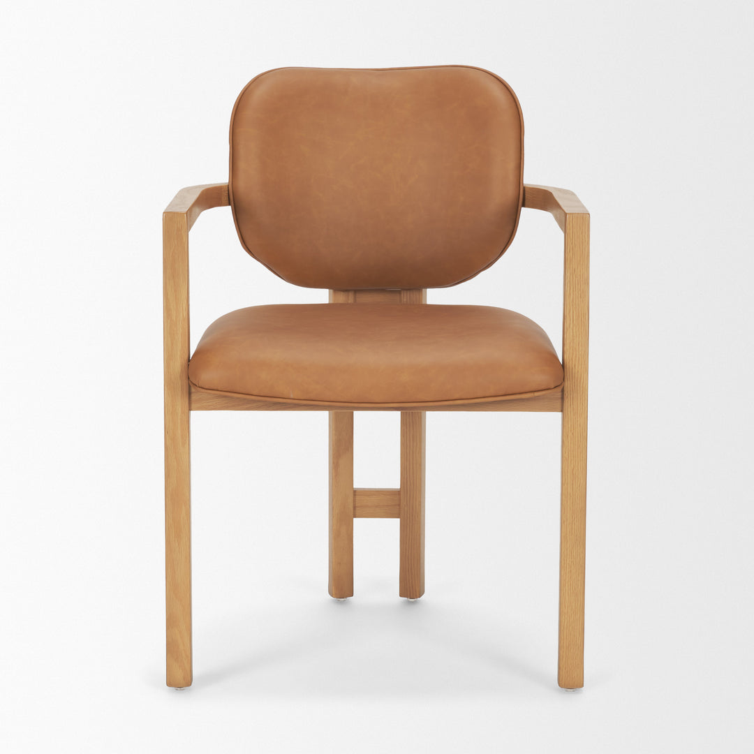 Carlisle Curved Back Tan Leather Tripod Frame Dining Armchair