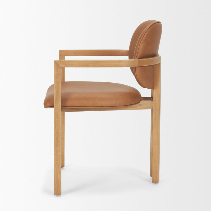 Carlisle Curved Back Tan Leather Tripod Frame Dining Armchair