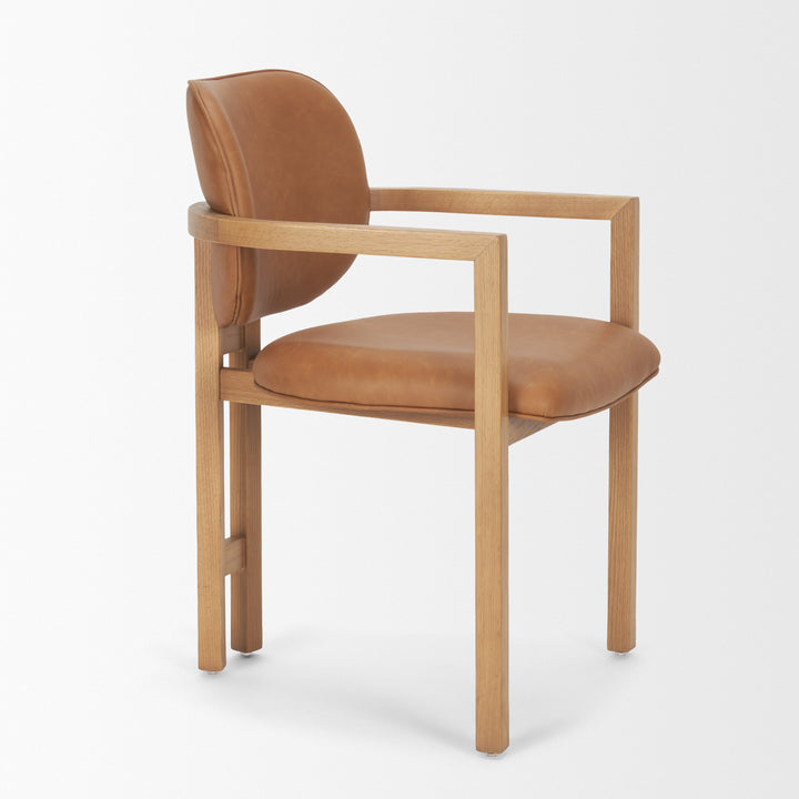 Carlisle Curved Back Tan Leather Tripod Frame Dining Armchair