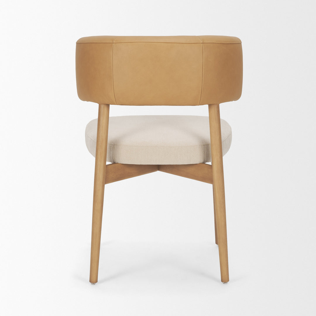 Motley Curved Open Back Cream Fabric and Tan Leather Dining Chair