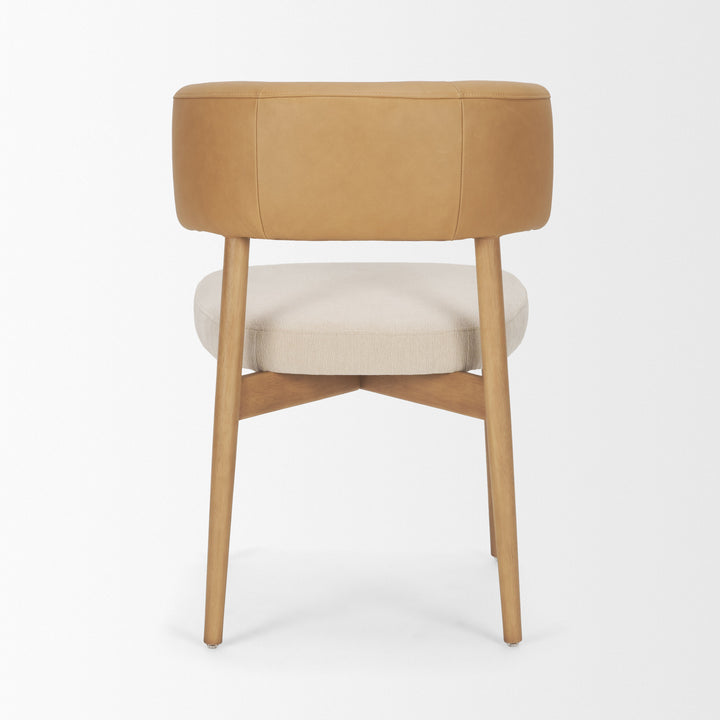 Motley Curved Open Back Cream Fabric and Tan Leather Dining Chair