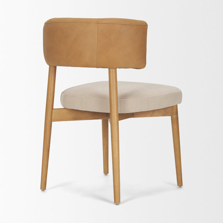Motley Curved Open Back Cream Fabric and Tan Leather Dining Chair