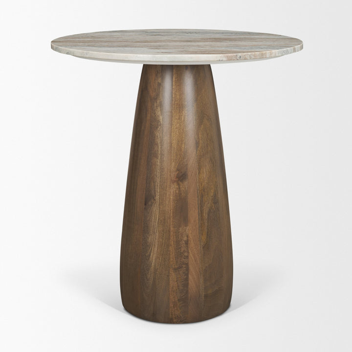 Allyson 32"  Round Medium Brown Wood w/Savar Pink Marble Top Bistro Table