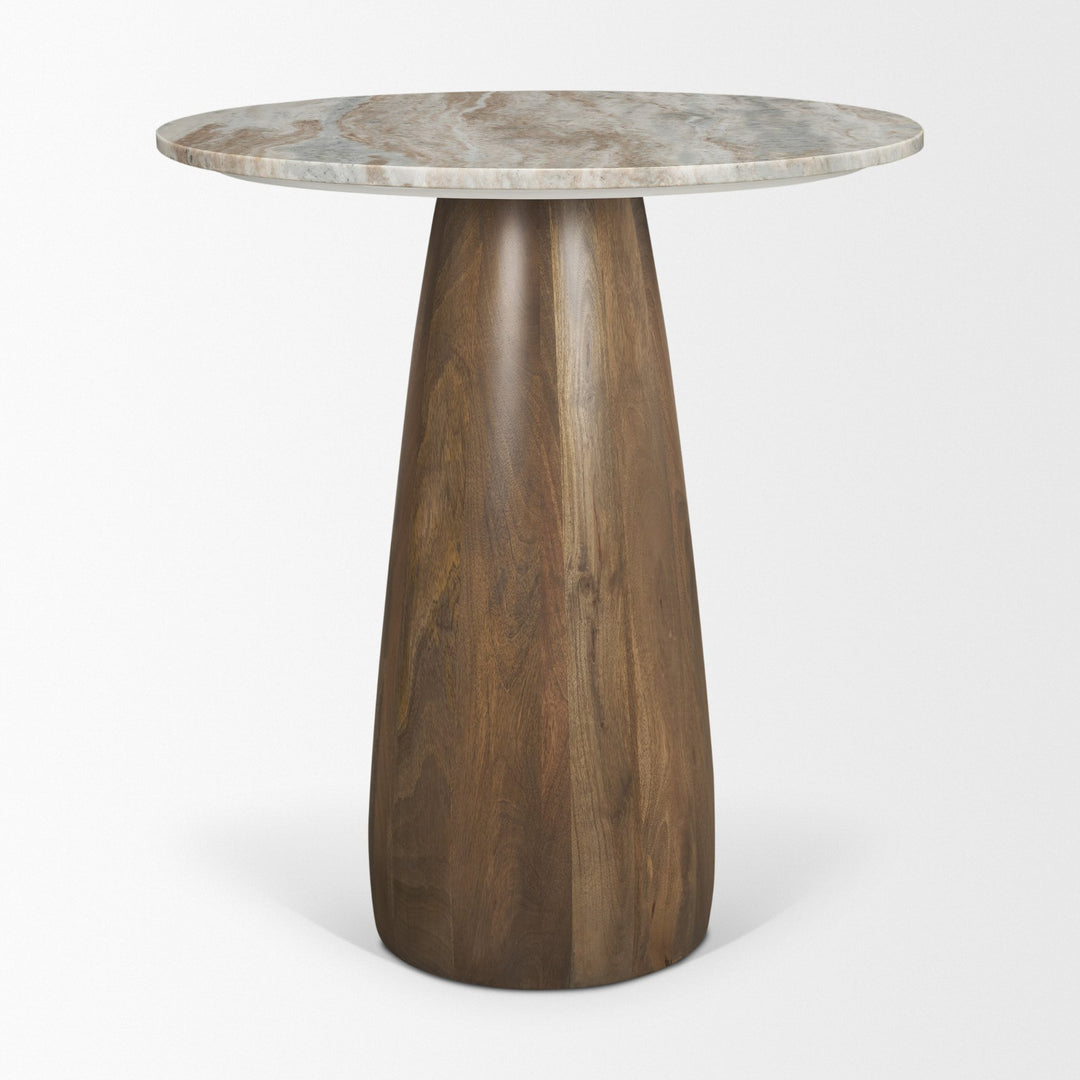 Allyson 32"  Round Medium Brown Wood w/Savar Pink Marble Top Bistro Table