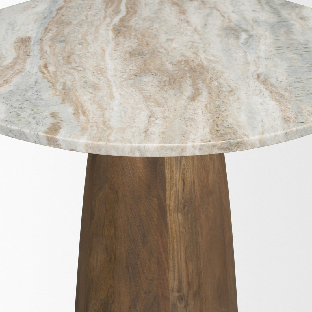 Allyson 32"  Round Medium Brown Wood w/Savar Pink Marble Top Bistro Table