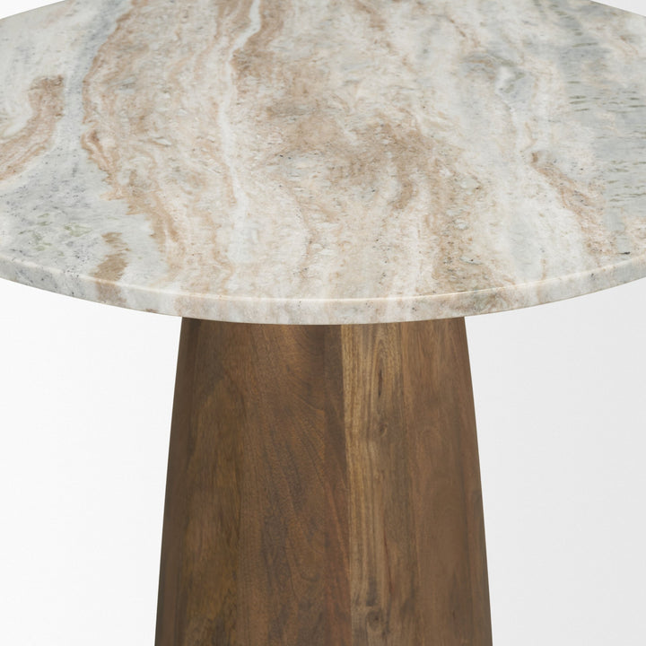 Allyson 32"  Round Medium Brown Wood w/Savar Pink Marble Top Bistro Table