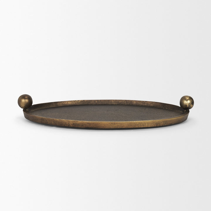 Jianna Large Oval Textured Antiqued Gold Metal Tray with Handles