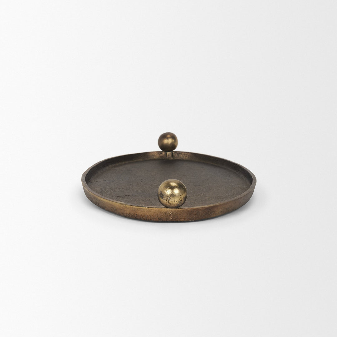 Jianna Large Oval Textured Antiqued Gold Metal Tray with Handles