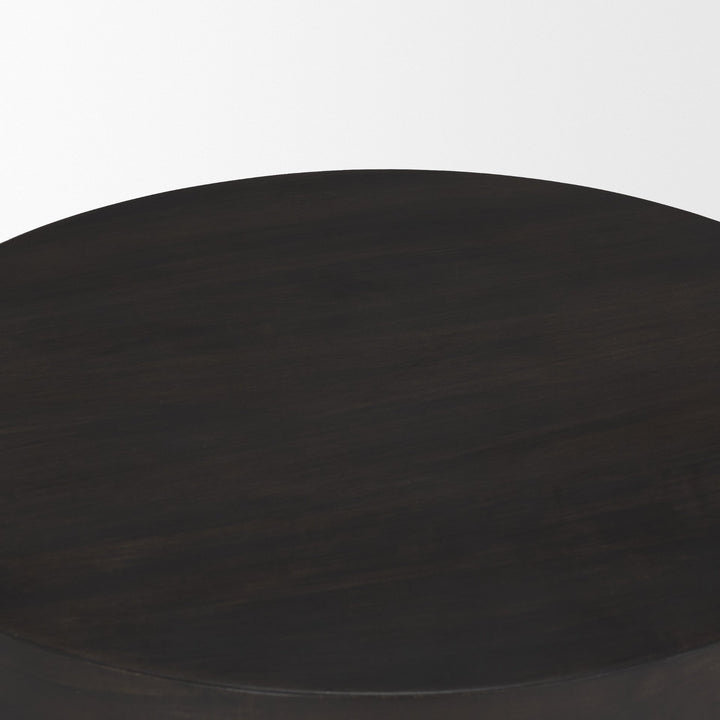 Rashama Dark Brown Wood Stacked Geometric Round Accent Table