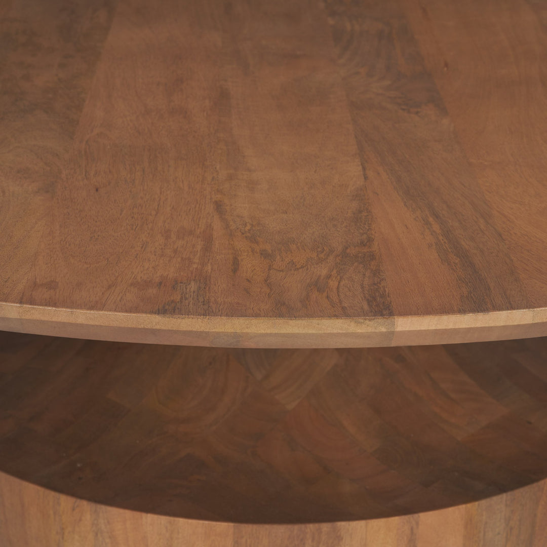 Arno Warm Mid-Brown Wood Sculptural Round Coffee Table