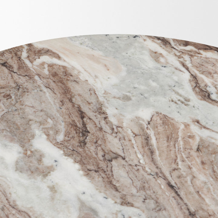 Marbrello Pink Marble Top Espresso Brown Fluted Wood Round Side Table