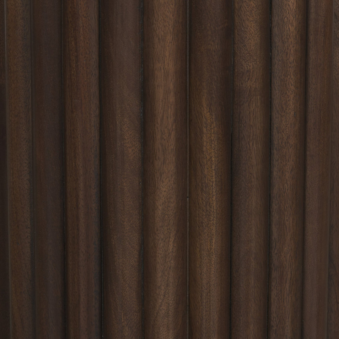 Marbrello Pink Marble Top Espresso Brown Fluted Wood Round Side Table