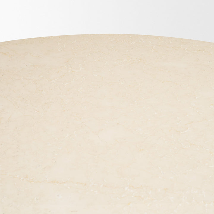 Marbrello 60" Botticino Marble Top Light Brown Fluted Wood Round Dining Table