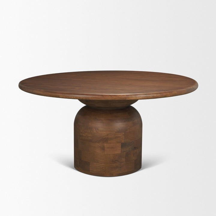Atlas 60"  Warm Mid-Brown Wood Stacked Pedestal Base Round Dining Table 