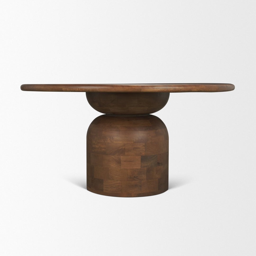 Atlas 60"  Warm Mid-Brown Wood Stacked Pedestal Base Round Dining Table 