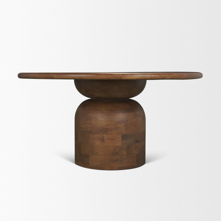 Atlas 60"  Warm Mid-Brown Wood Stacked Pedestal Base Round Dining Table 