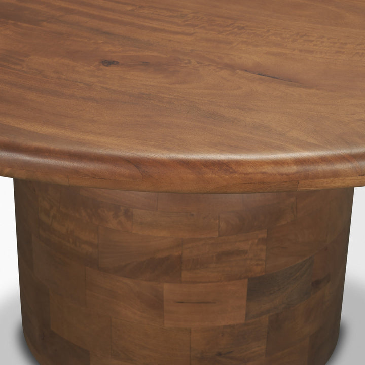 Atlas 60"  Warm Mid-Brown Wood Stacked Pedestal Base Round Dining Table 