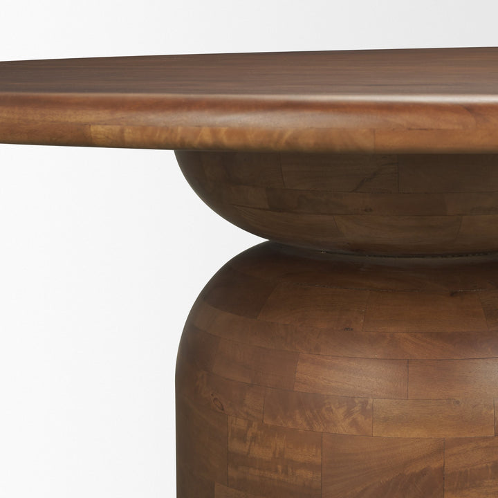 Atlas 60"  Warm Mid-Brown Wood Stacked Pedestal Base Round Dining Table 